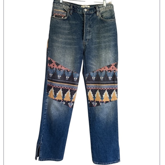 Free People jeans Rocky Mountain  denim 27 straight leg western button fly boho - Picture 2 of 10